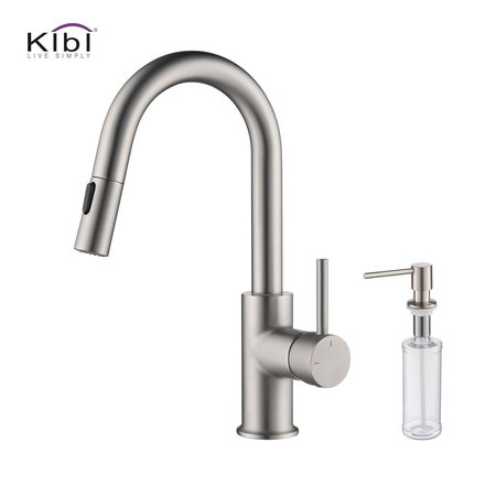 KIBI Circular Single Handle Pull Down Kitchen & Bar Sink Faucet with Soap Dispenser C-KKF2011BN-KSD100BN